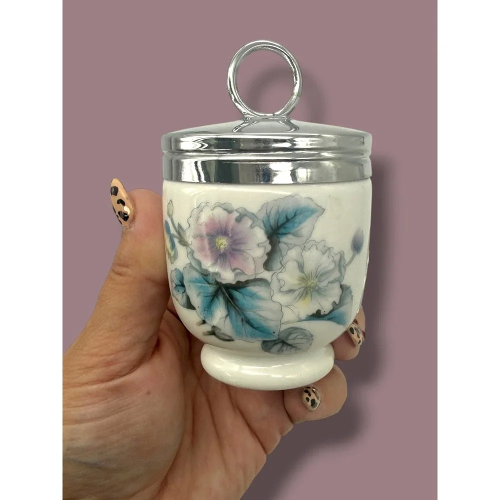 Royal Worcester Porcelain Egg Coddlers Set of 2 Floral  Made in England